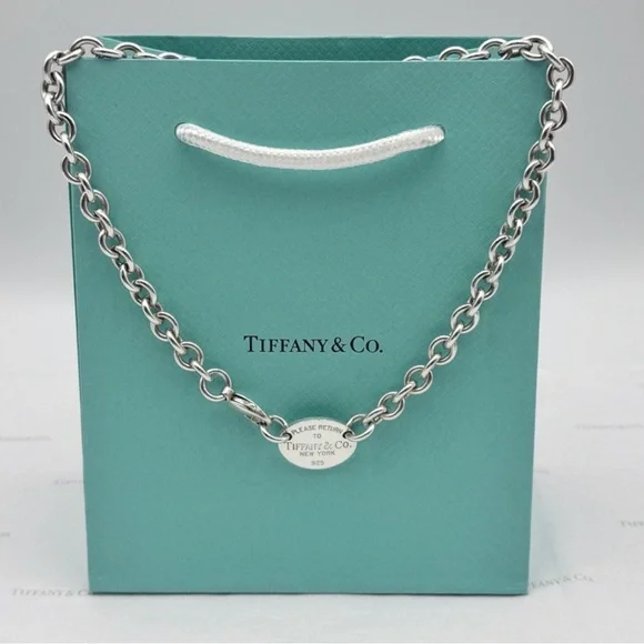 Tiffany & Co Return to Tiffany Oval Tag Choker Necklace Sterling Silver Gift Box - Picture 12 of 14